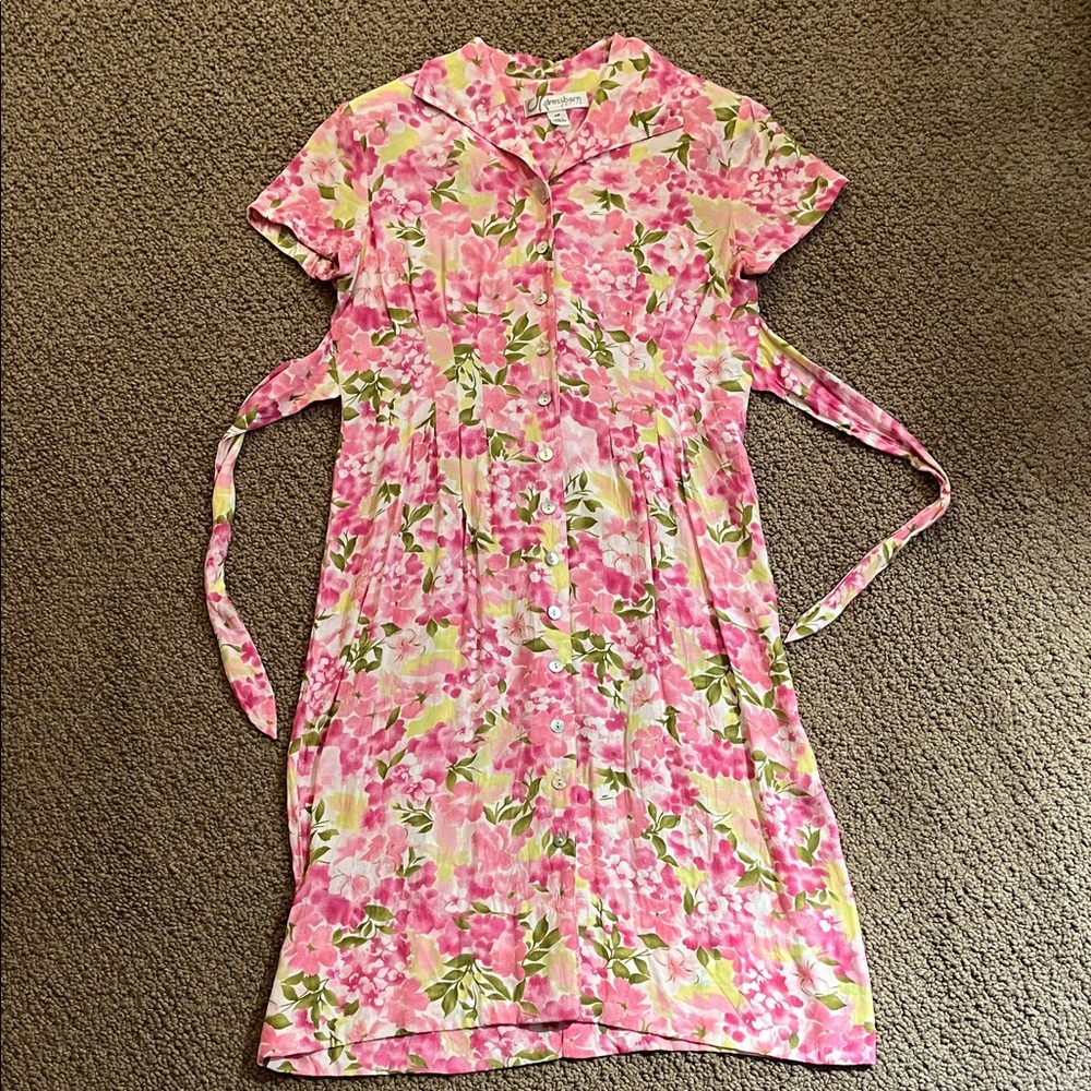 Vintage Dressbarn Pink and Green Floral Dress